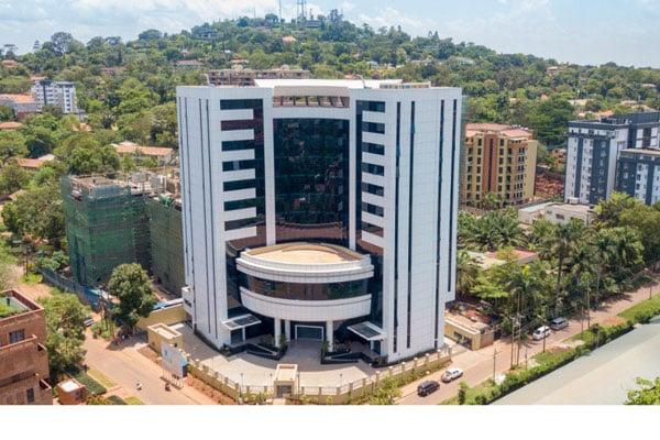Modern office tower in Kampala, Uganda, the city where OH Technologies is based.